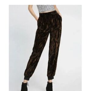 Alice + Olivia Womens Pete Crushed Velvet Jogger L Black Bronze Stretchy Lounge